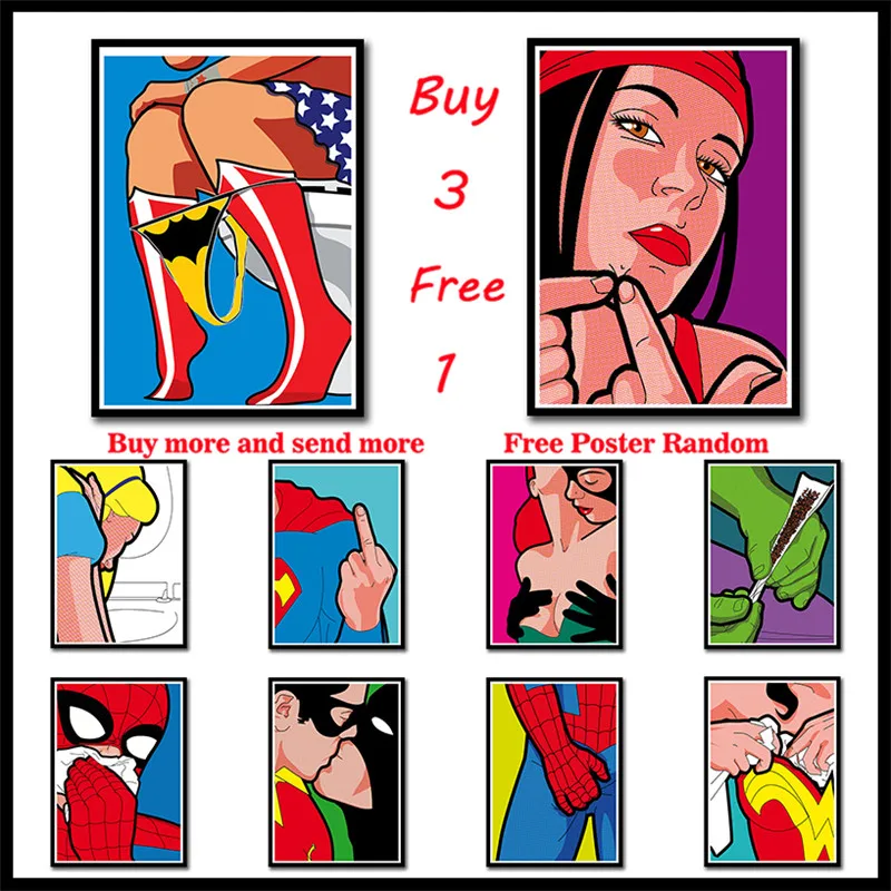 Забавный и забавный супергерой Супермен Бэтмен с белым покрытием бумажные плакаты настенная живопись Домашний декор бескаркасные