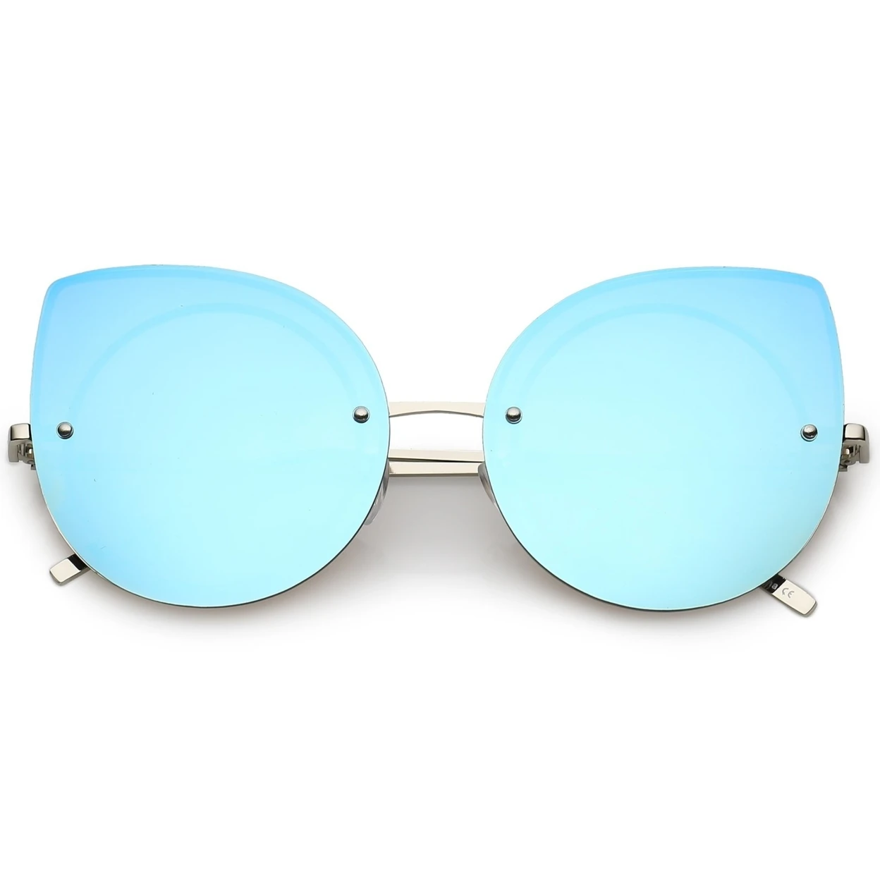 Oversize Rimless Cat Eye Sunglasses With Mirrored Flat Lens Ultra Slim Arms 64mm (5)
