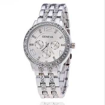 

Luxury Unisex Bling Rhinestone Stainless Steel Band Watches Fashion Sliver Quartz Wristwatch 3 Color Female Clock Montre Femme