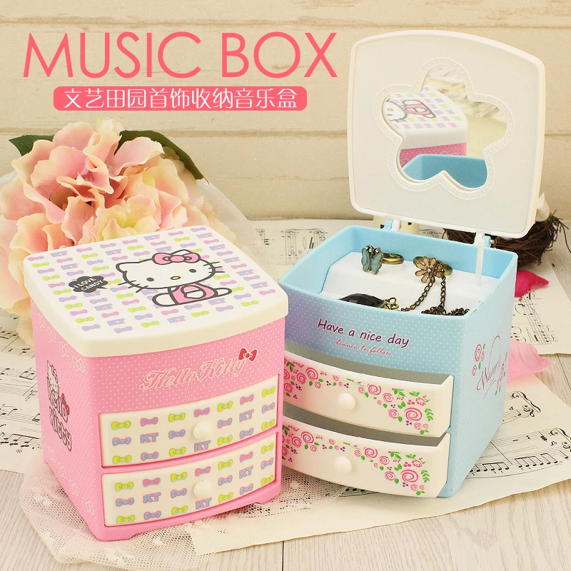 Sweet Floral Small Fresh Kitty Cat Double Layer Drawer Storage Jewelry font b Box b font