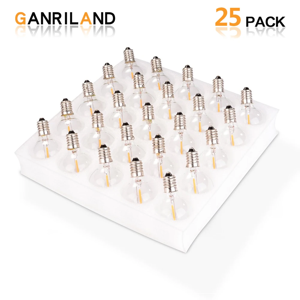 

25PCS G40 1Watt LED String Lights Replacement Bulb E12 220V 110V Warm White 2700K LED Light Bulbs Replace 7W Incandescent Bulbs