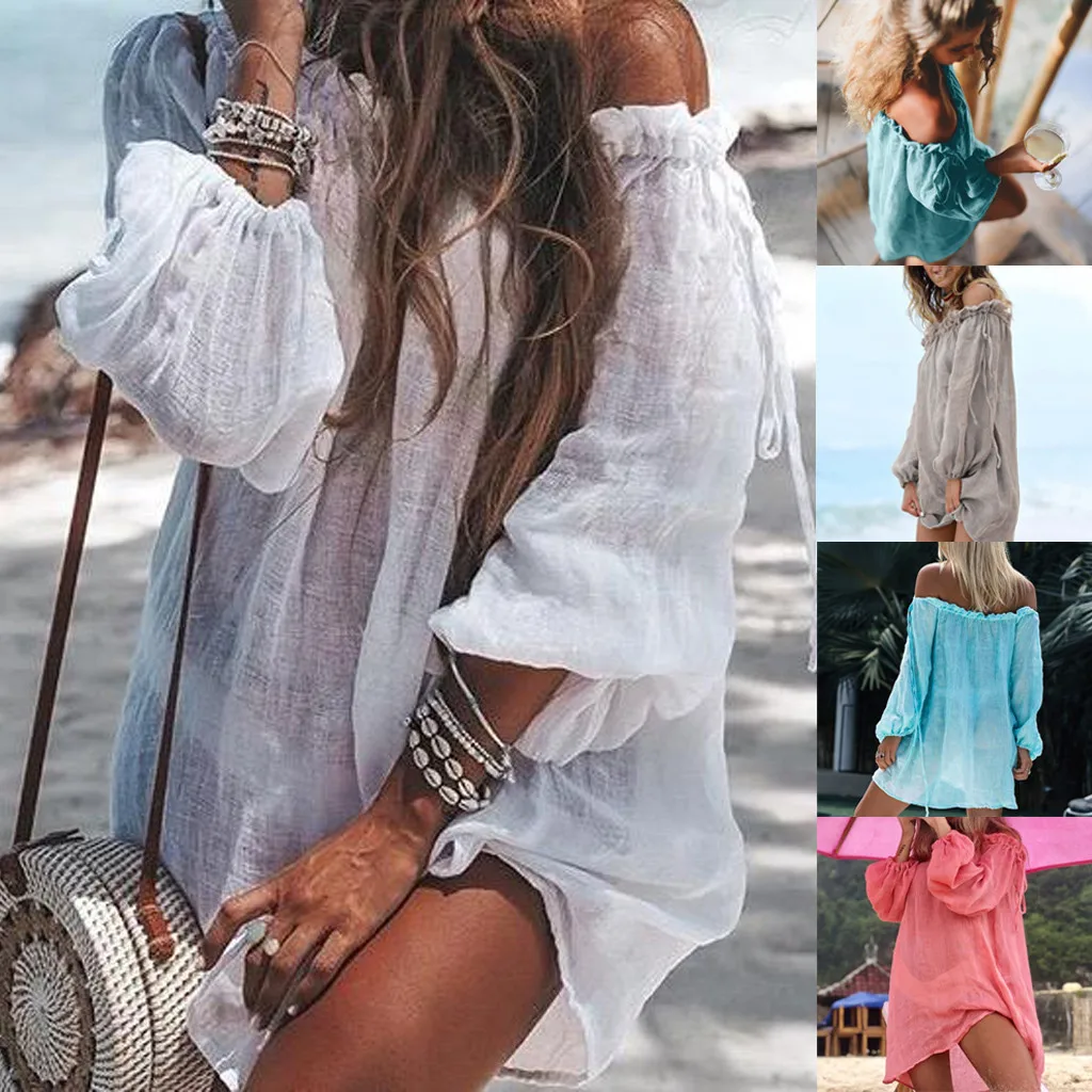 

Exquisite Women Bikini Cover Up Swimwear Summer Beach Wear Off Shoulder Blouse Dress Women's Swimsuits Sexy Cross Swimwear
