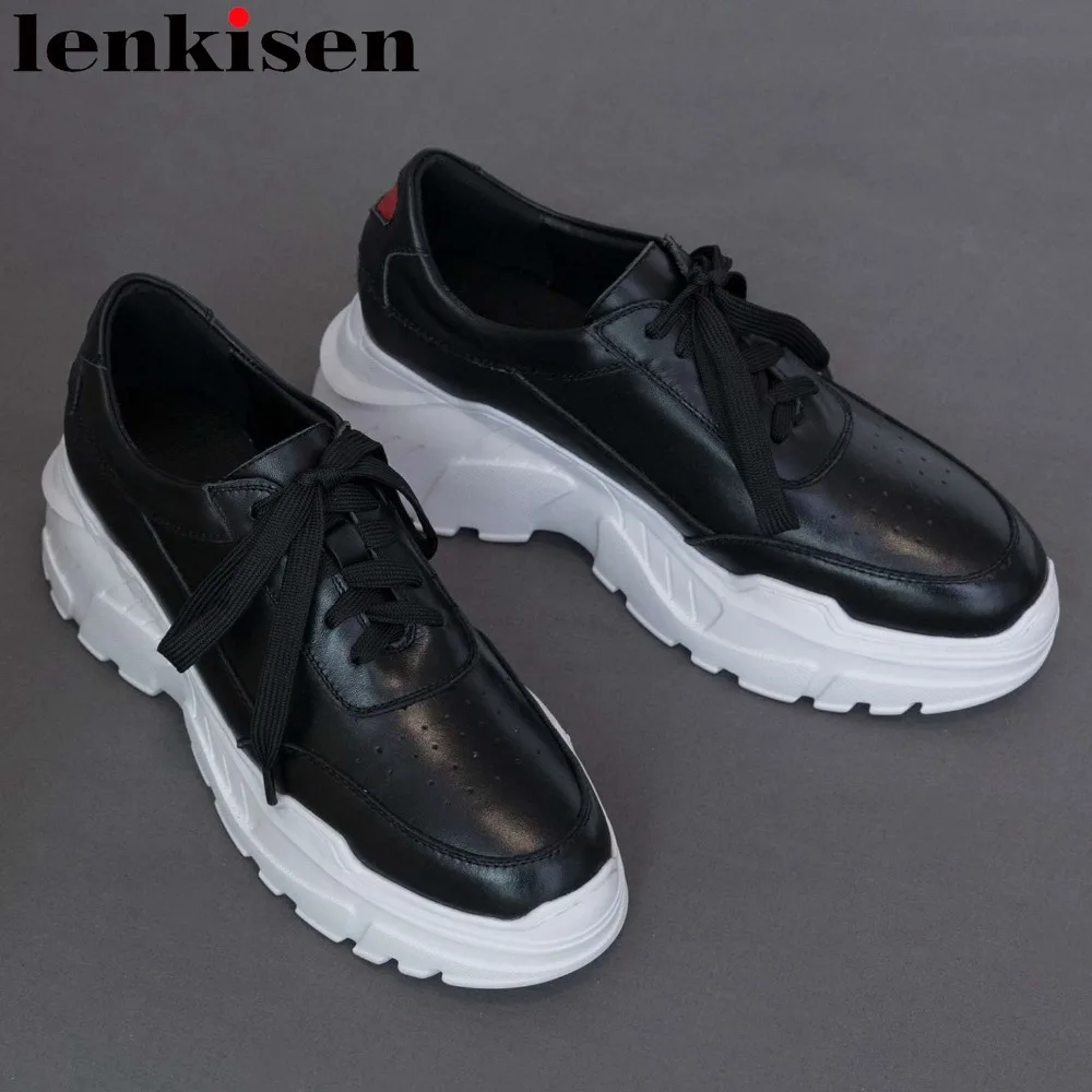 

2019 Handmade natural leather heart-shaped thick med bottom platform round toe lace up sneakers daily wear vulcanized shoes L03