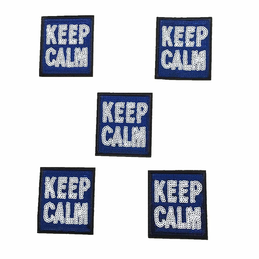 

New Arrival Square KEEP CALM Patch Iron on Sequined Patches for Clothes Backpack DIY Apparel Decoration Accessories 10PCS/lot