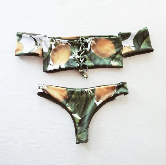 

New Print 2017 Sexy Flannel Bikinis Women Swimsuit Push Up Swimwear Off Shoulder Bikini Set Halter Beach Bathing Suits Swim Wear
