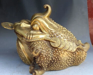 

JP S0008 16" Marked Chinese Fengshui Bronze Wealth Rich Money Coin Toad Spittor Statue