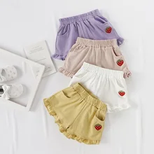 Летние пляжные шорты для маленьких девочек, короткие штаны с оборками и рисунком для девочек детская одежда детские штаны JW7409