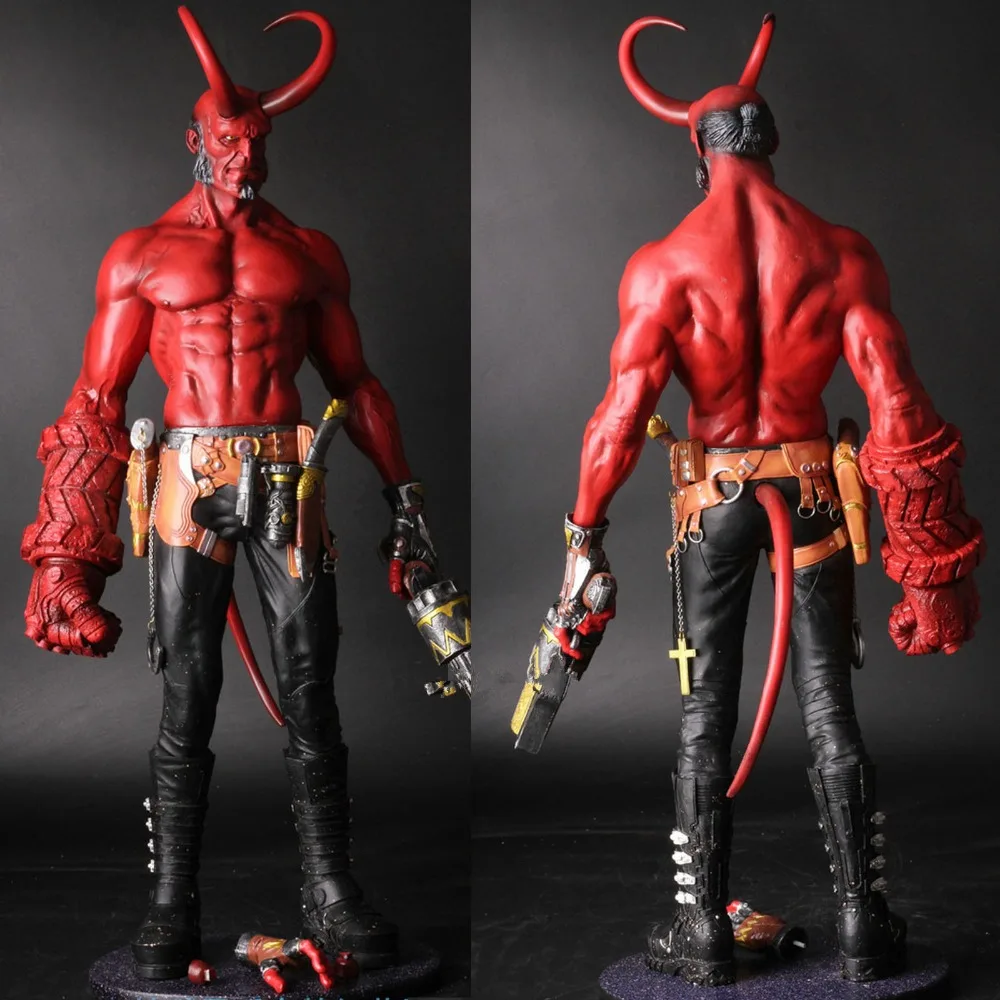 

1/4 Hellboy Action Figure Smoke Hellboy Wouded Horn Cool Collectible Model Toy