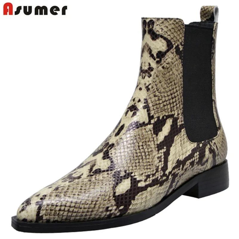 

ASUMER 2020 New fashion genuine leather boots women snake printing leather autumn shoes ladies ankle boots for women