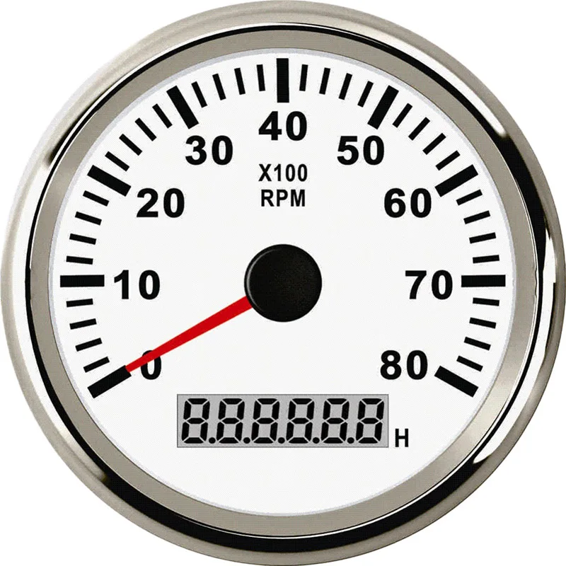 

85mm Stainless Steel Boat Tachometer 0~8000 RPM Tachometer Gauge Car Boat Motorcycle With Hour Meter 9~32V with Red Blacklights