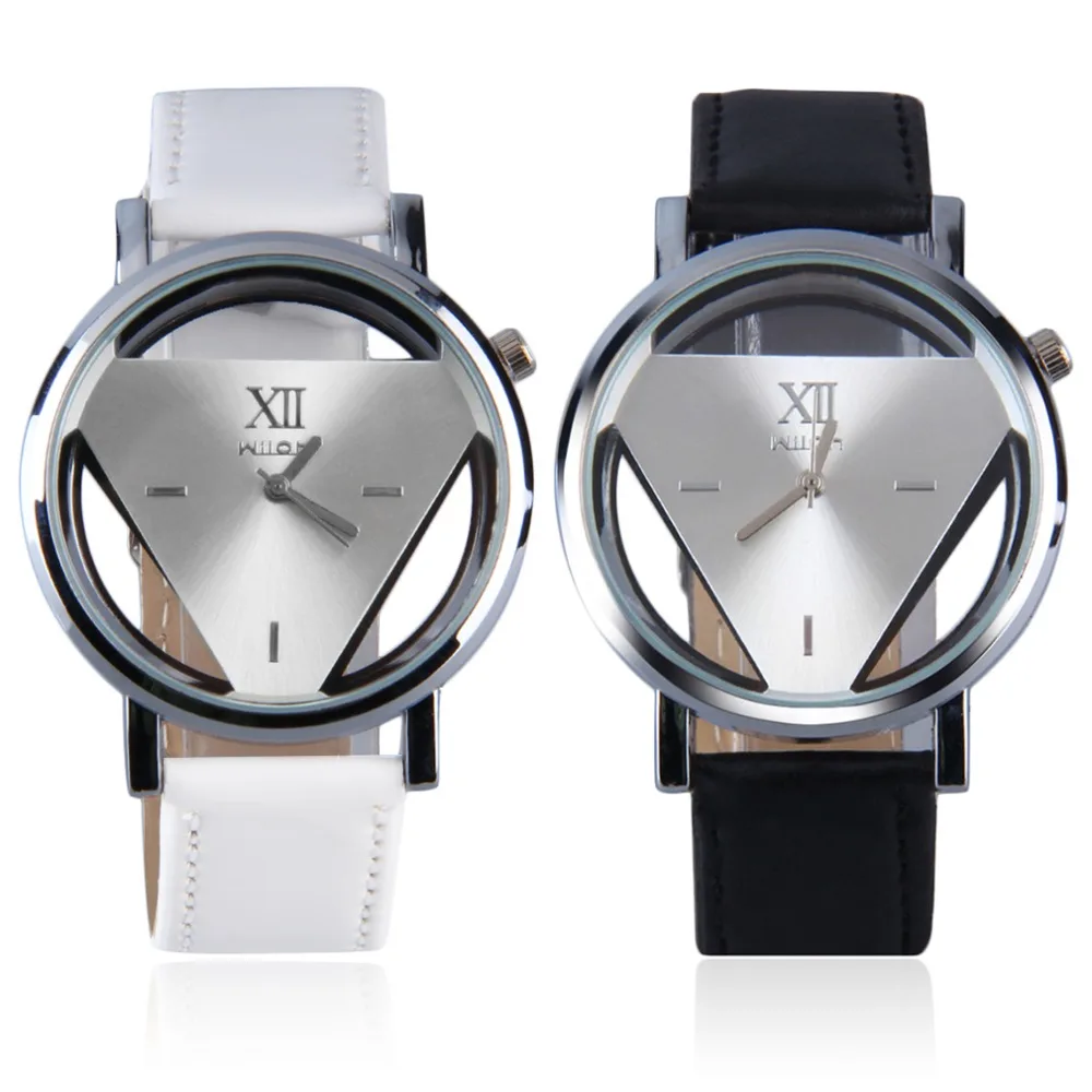 

2017 Stainless Steel Hollow Triangule Dial Wrist Watch PU Leather Band Quartz Casual Cool Watch Brand Men Watches Relogio Hot