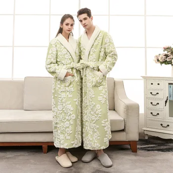 

Lovers Coral Fleece Women Long Bathrobe 2018 Men Winter Soft Flannel Kimono Floral Bath Robes Female Dressing Gown Men's Robes