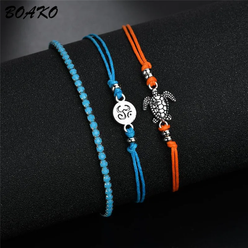 

BOAKO Bohemian Turtle Anklets for Women Vintage Simple Rope Chain Ankle Bracelet on Leg Summer Beach Barefoot Sandals Jewelry
