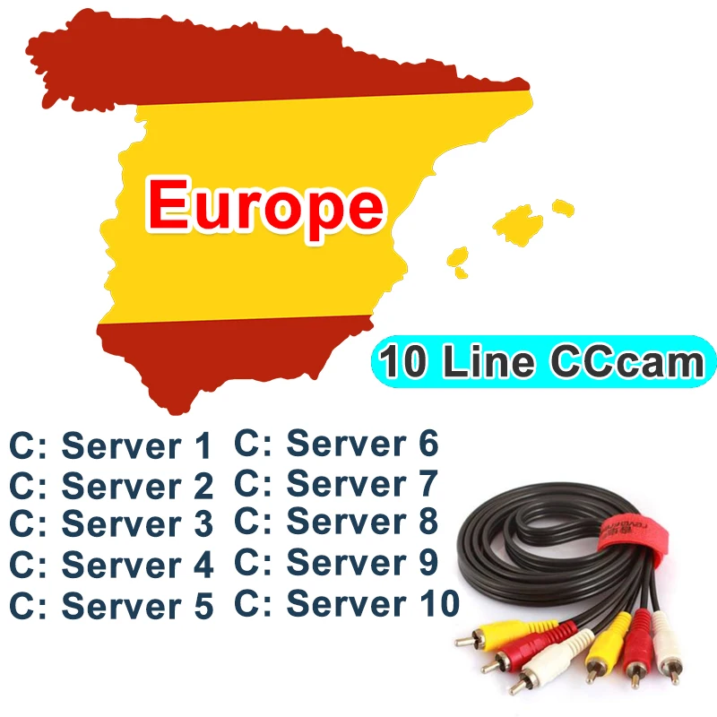 CCcam для 1 года Европа спутниковый ТВ приемник Clines Португалия сервер Испания 19.2e 7 line10 линия