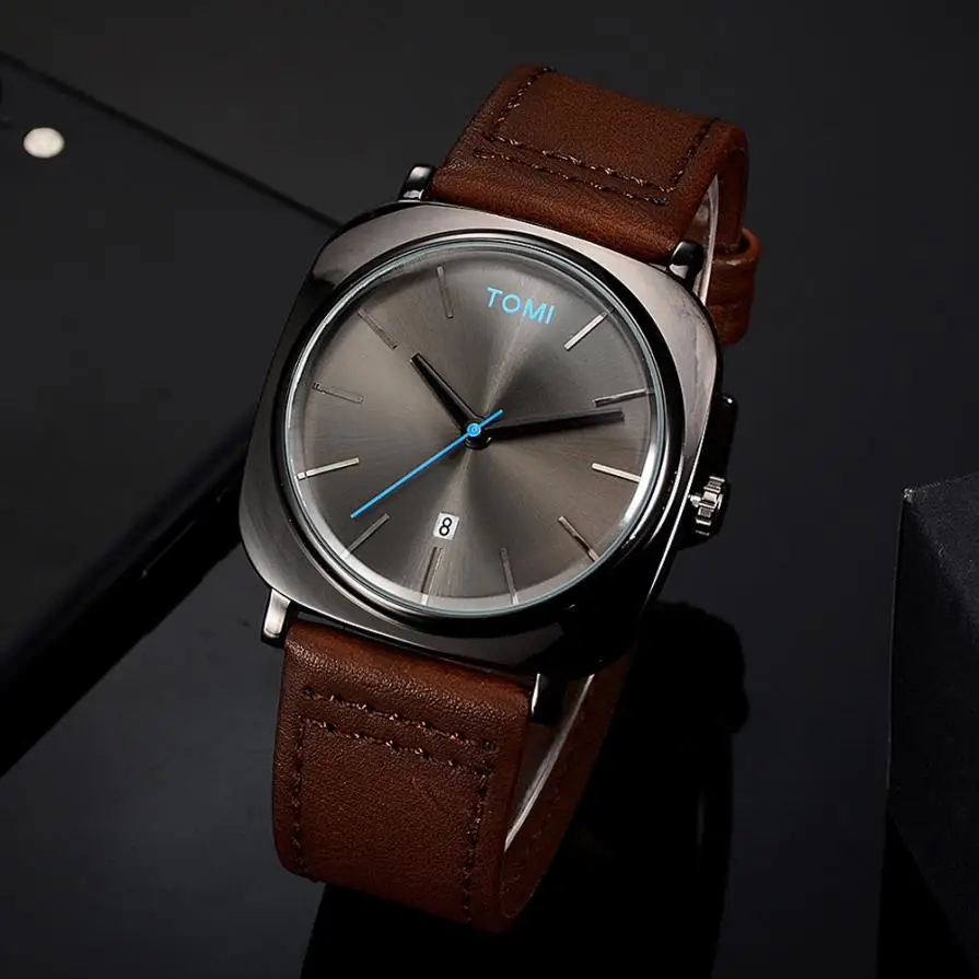 

2018 NEW Fashion Casual Men 's Bussiness Retro Design Leather Round Band Watch L9183F922