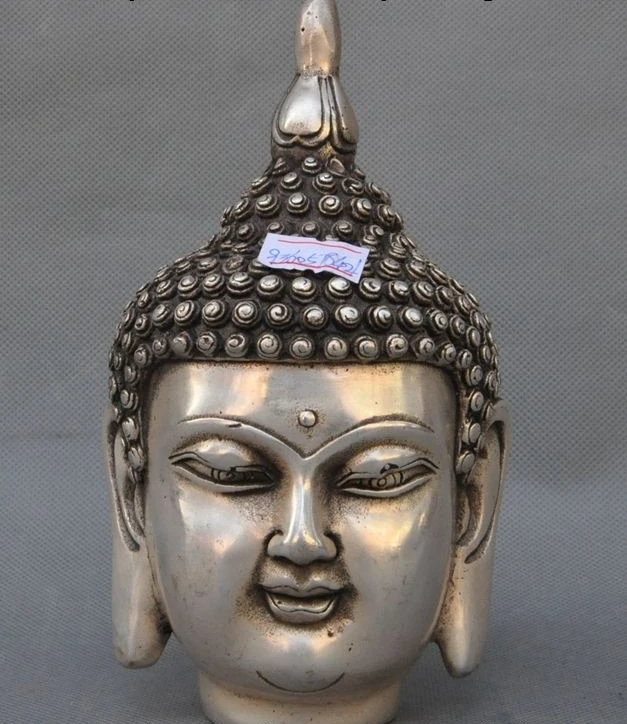 

Old Tibet Buddhism Fane Silver Sakyamuni Shakyamuni Amitabha buddha head statue