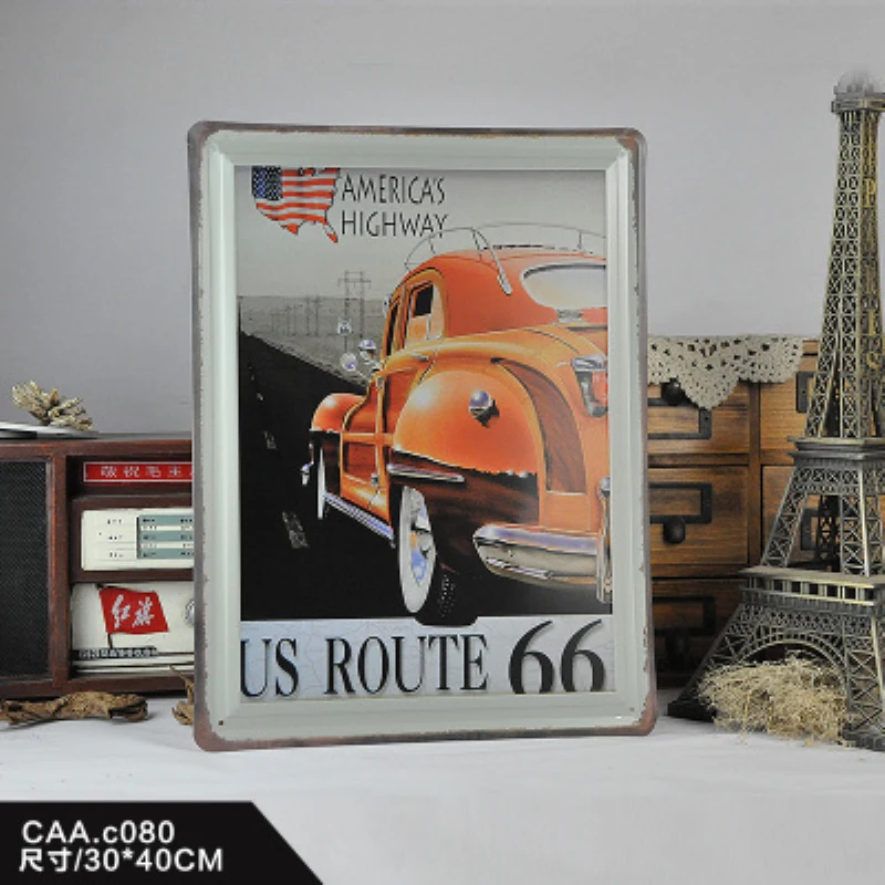 US ROUTE 66 Large Vintage Metal Painting Poster Wall Sticker Tin Sign Retro Iron Art Bar Cafe Wall Decoration 30X40 CM