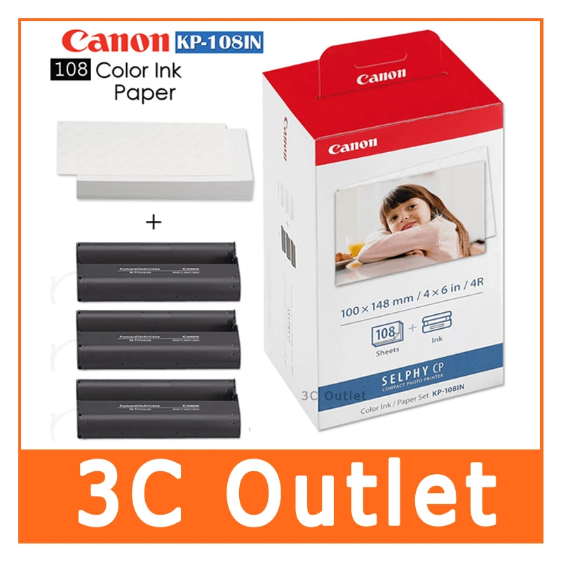

Genuine KP-108In 4 X 6" Ink and 108 Sheets Set Post Card Size For SELPHY CP Series Photo Printers