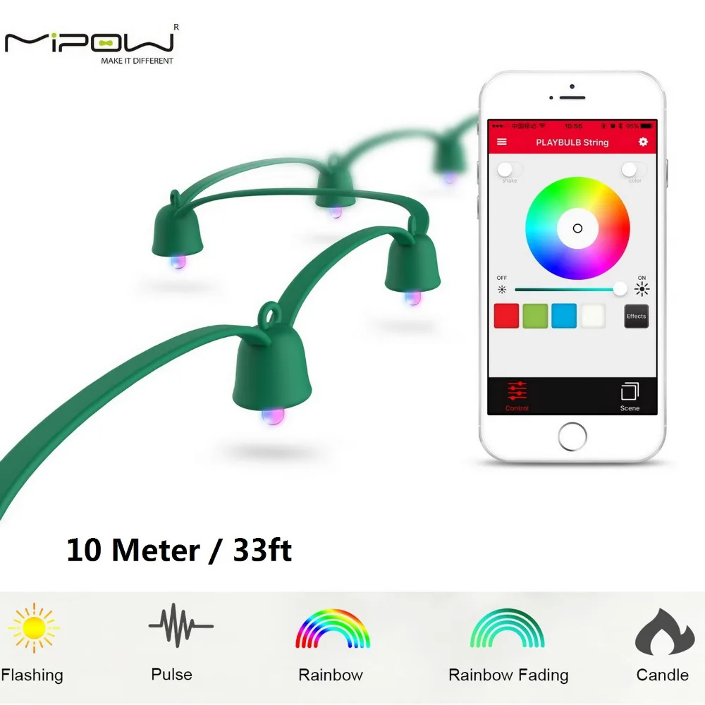 MIPOW PLAYBULB 10 м смарт строка светильник на открытом воздухе Рождественский