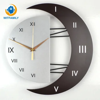 

Nordic personality wall clock modern large size mute scan movement wall clock moon and star watch living room bedroom decoration