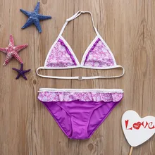 Детские дети Обувь для девочек Кружево Print Ruched Купальники для малышек купальник Обувь для девочек Двойка купальный комплект бикини наряды AP2