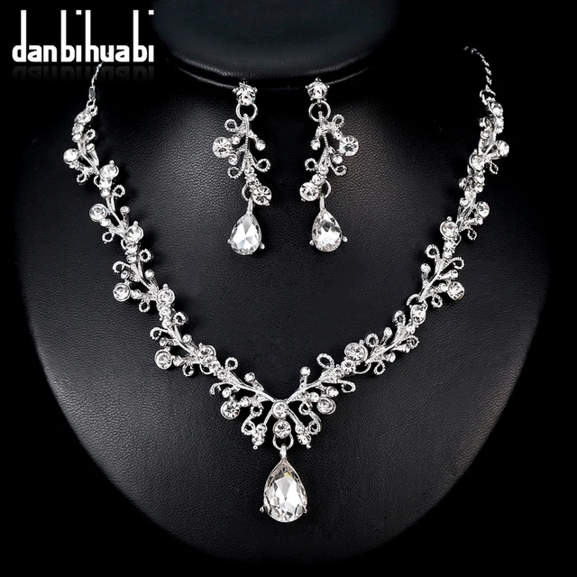 Danbihuabi 2018 Elegant Bridal Wedding Jewelry Sets White K Crystal Danbihuabi 2018 Elegant Bridal Wedding Jewelry Sets White K Crystal Water Drop Necklace Earrings Costume