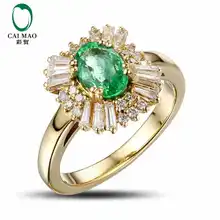 CaiMao 1.03 ct Natural Emerald 18KT/750 Yellow Gold 0.55 ct Full Cut Diamond Engagement Ring Jewelry Gemstone