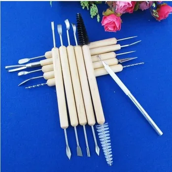 

DHL 100set practical 11pcs/set Clay Sculpting Set Wax Pottery Carving Tool Pottery Ceramics Tools Wooden Handle Clay Tools