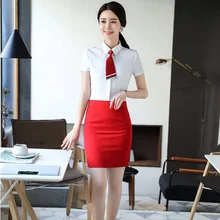 Летняя мода, 2 предмета, топы и юбка для женщин, деловая рабочая одежда, Стильные комплекты одежды, элегантные с галстуком, большие размеры