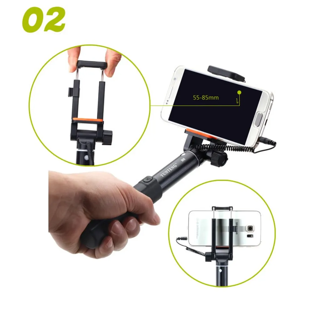 Yunteng 808 мини проводной кабель Выдвижная Selfie stick полюс монопод для IOS Android для iPhone 6 6S 5S Samsung HTC Huawei смартфон