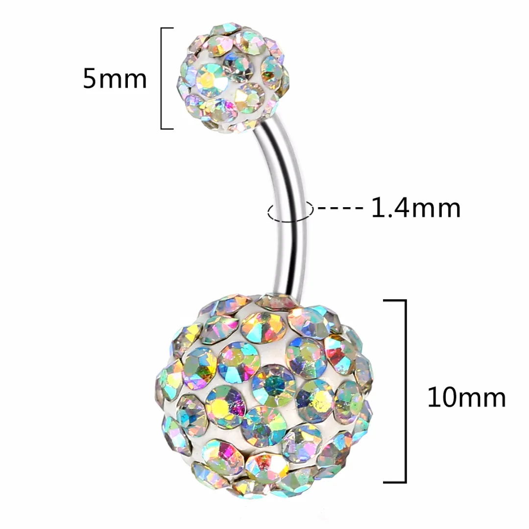 1Pcs Colorful Ball Navel Belly Ring Shellhard Stainless Steel Barbell Rhinestone Crystal Navel Studs Rings Body Piercing Jewelry