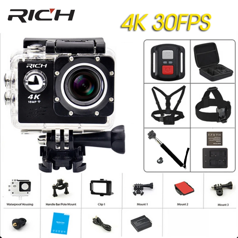 

RICH action 4k Camera 30fps Video Sports Camera wifi 1080P Waterproof underwater DV cameras action sports cam