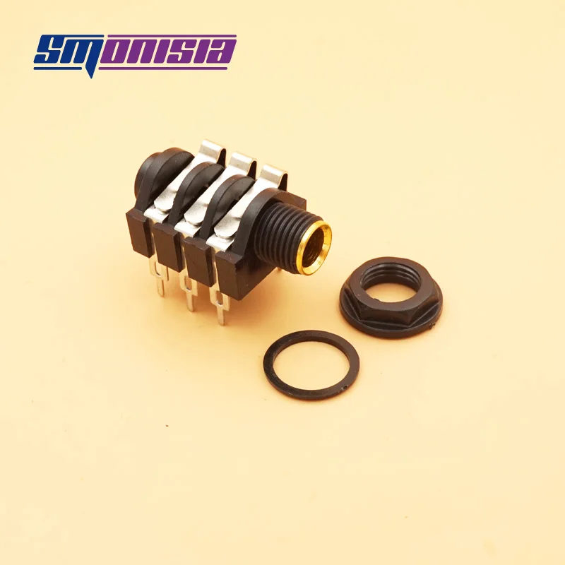

Smonisia 10Pcs/lot TRS Screw 1/4" 6.35mm Dual Track Stereo Jack Socket Right Angle PCB 6 Pin Sleeve Gold Plate 6.5MM Jack
