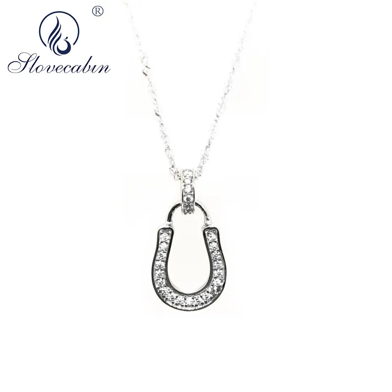 

Slovecabin 2018 Famous Bijoux Femme 925 Sterling Silver Horseshoe Long Necklace Hip Hop Japanese Women Men Crystal CZ Necklace