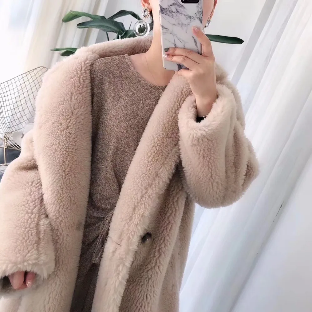X-Long Real Sheep Fur Oversized Parka Thick Warm Outerwear real fur women large size sheep fur coat loose fashion
