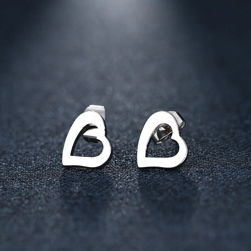 CACANA Stainless Steel Stud Earring For Women Man Askew Heart Gold And Silver Color Lover's Engagement Jewelry Drop Shipping