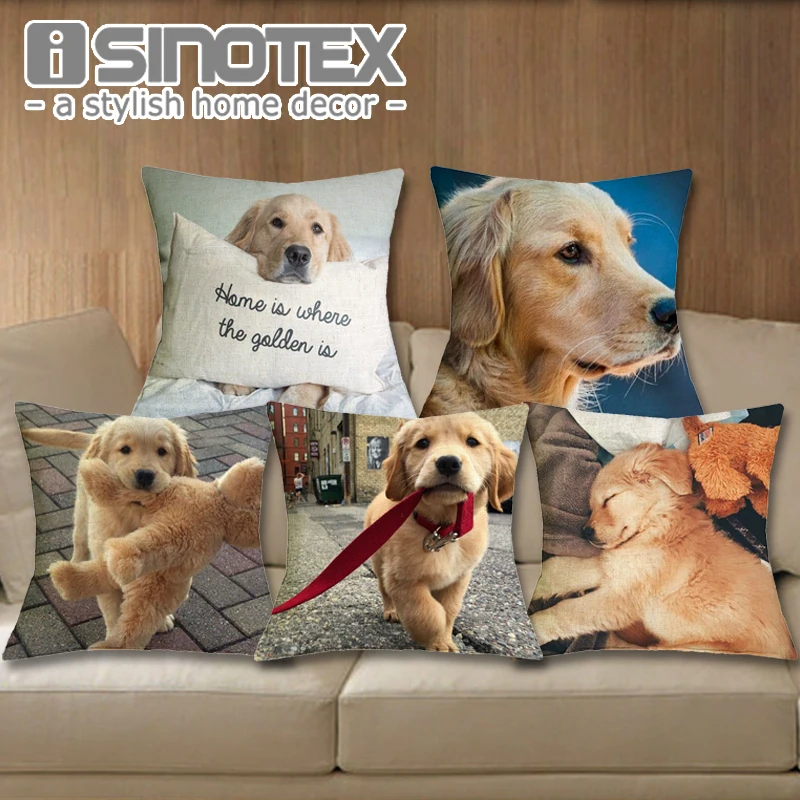 Чехлы для подушек goldenretriever 43x43 см Лен Декоративные подушки с принтом собаки