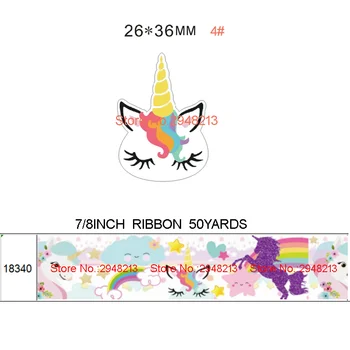 

printed cartoon unicorn face grosgrain ribbon and resin sets 7/8inch 50yard ribbon and 50pcs resin 1sets REB300