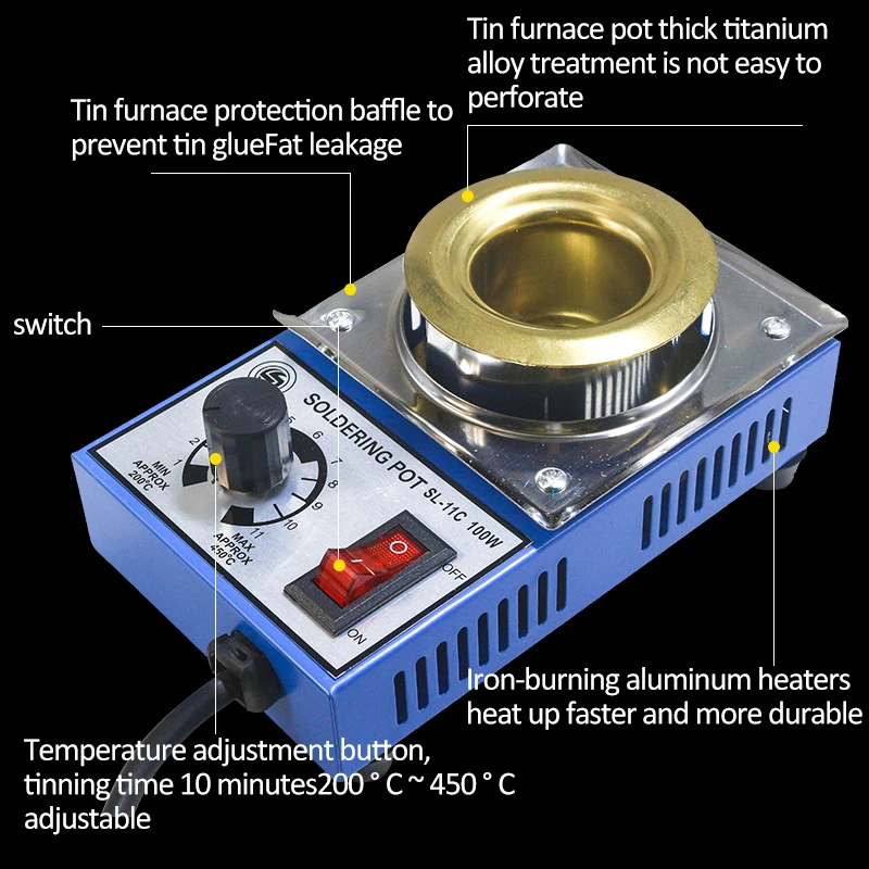 SL-11CH 100 Вт 38mm300g Емкость 100 мм Цифровой термостат свинцовый горшок из титанового сплава пайки 110 В 220 В