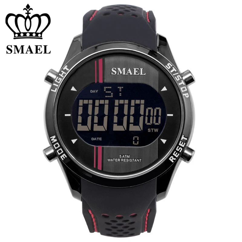 Модные спортивные супер крутые Мужские кварцевые цифровые часы, мужские спортивные часы SMAEL, люксовый бренд, светодиодный, военные, водонепроницаемые наручные часы