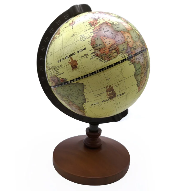 Vintage Pedestal English edition globe world map decoration earth globe with Wooden base Geography terrestrial globe tellurion
