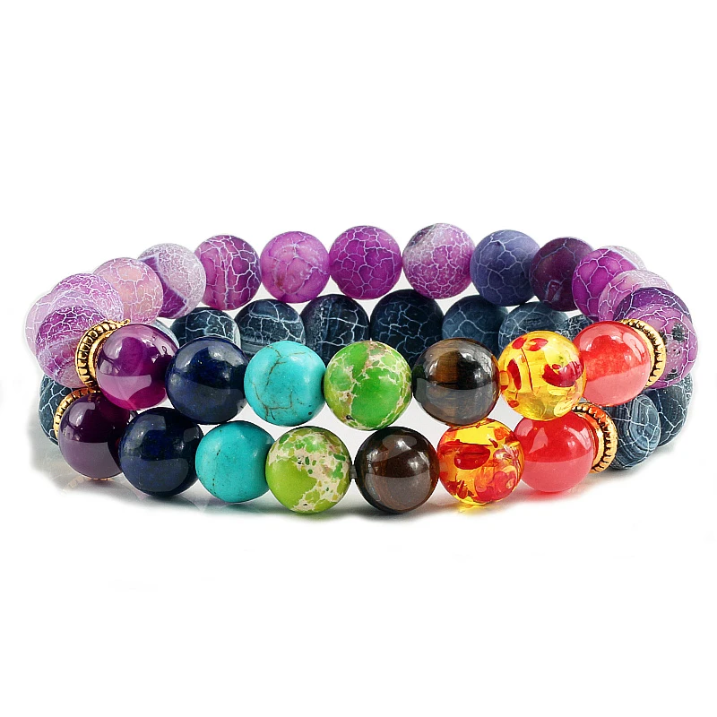 

2 Pcs/set New 7 Chakra Tiger Eye Bead Healing Balance Beads Bracelets For Women Reiki Buddha Prayer Natural Stone Yoga Bracelet