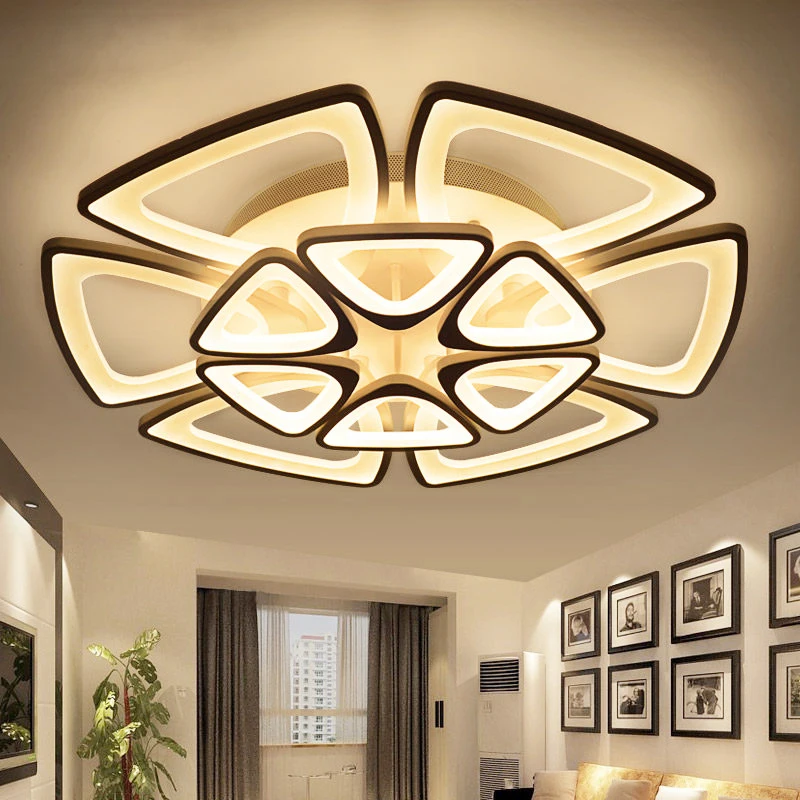 Современный светодиодный светильник для гостиной, спальни, столовой, Потолочная белая треугольная люстра с пультом дистанционного управления