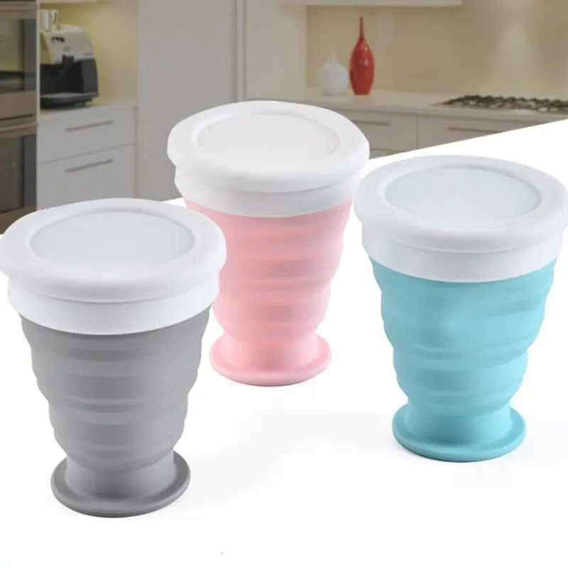Travel Outdoor Camping Folding Water Cup With Lid Retractable Drinking Cup