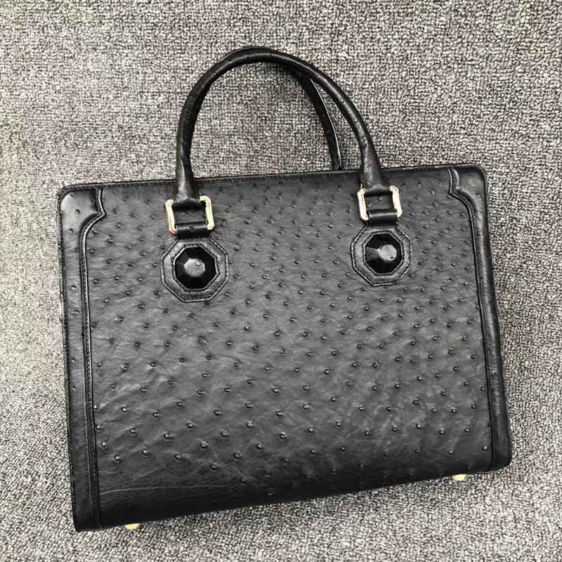 

Authentic Ostrich Skin Zipper Closure Businessmen Laptop Briefcase Genuine Leather Male Large Working Handbag Cross Shoulder Bag