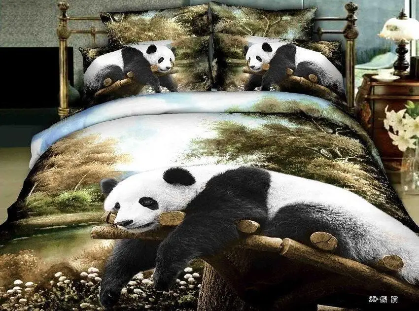 Lenzuola Matrimoniali Animali.3d Panda Animale Albero Stampa Biancheria Da Letto Set