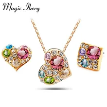 Магия ikery розовое золото цвет кристалл свадебные Сердце Цвет Ювелирные наборы оптом модные ювелирные изделия для женщин MKL1353