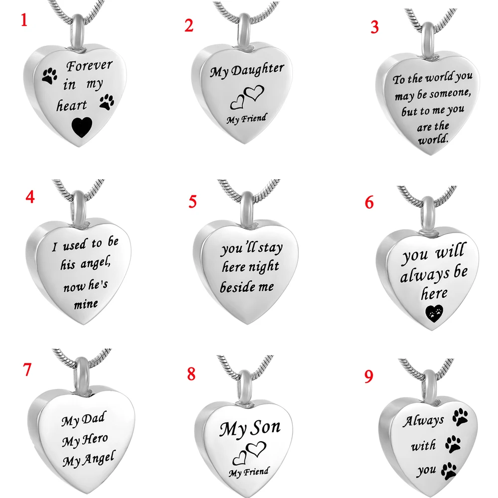 

IJD9788 Free Engravable Blank 316L Stainless Steel Heart Cremation Urn Necklace Hold Human/Pet Ashes Keepsake Memorial Jewelry