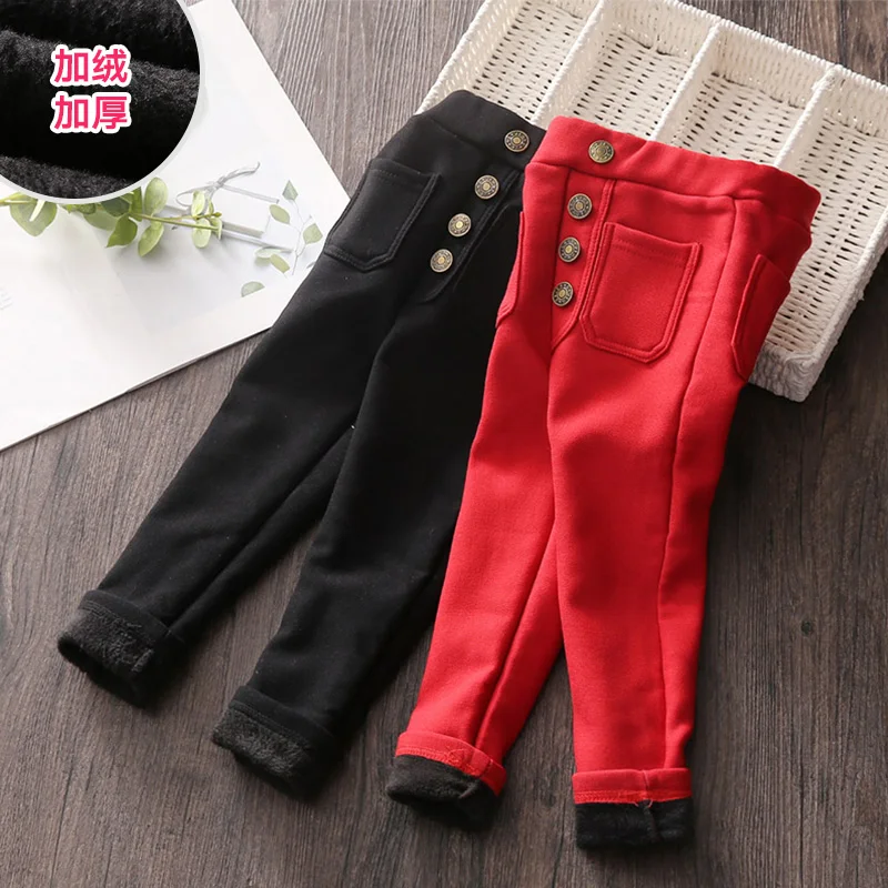 

Teenage Baby Girls Pants New Spring Autumn Velvet Korean Casual Lovely Middle Elastic Waist Leggings Clothing Children Trousers