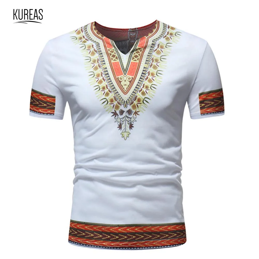 

Kureas Dashiki T-Shirt Men African Print Short Sleeve Casual Shirts O-Neck Summer Tshirt Tribal Graphic Blouse Tops